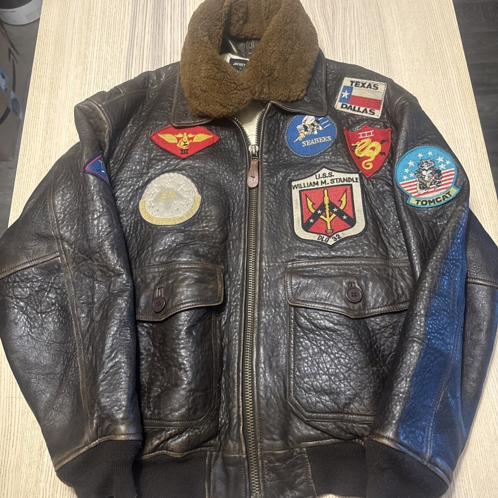 Vintage Avirex G-1 Leather Flight Jacket Top Gun Maverick Bomber Patches L